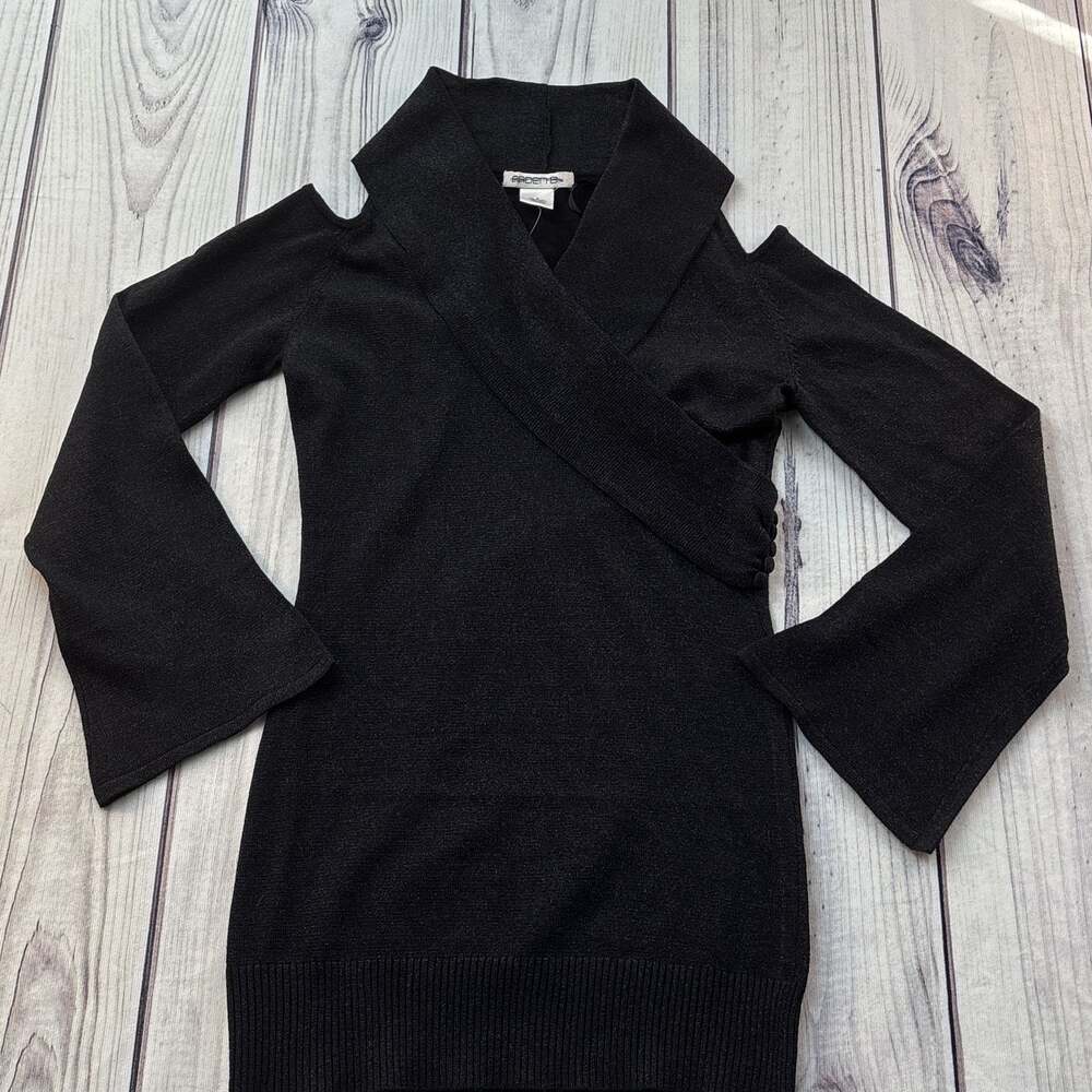 Arden B Sweater Dress Size S Black Cowl Neck Long Bell Sleeves Y2K - Picture 1 of 9